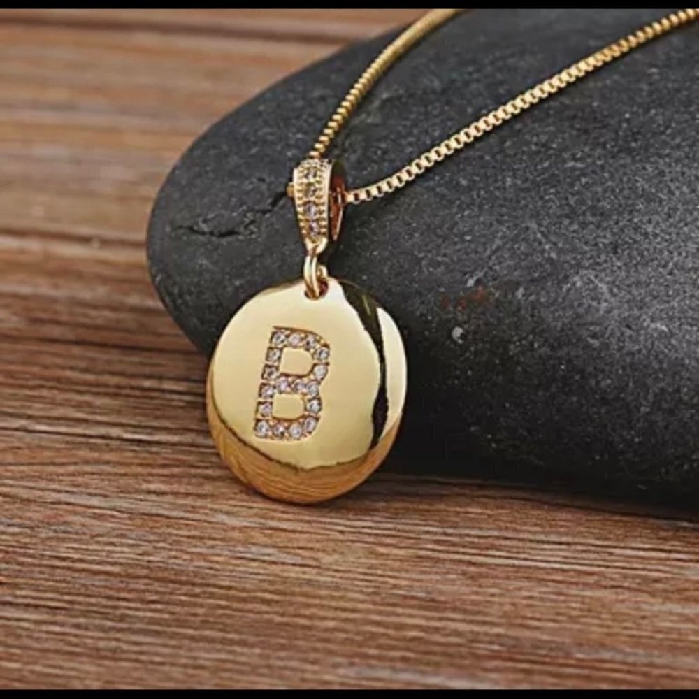 Gold Tone Round Initial Necklaces